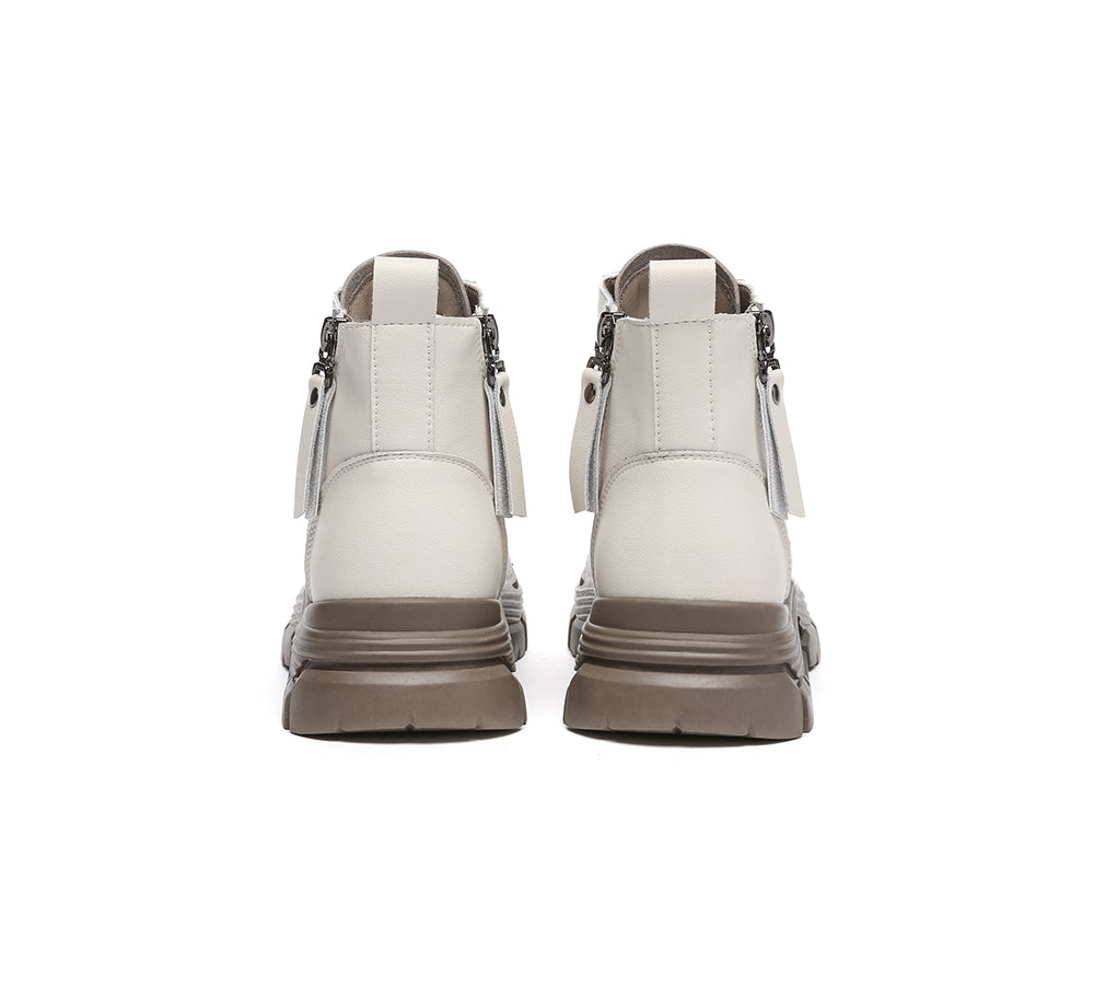 EVERAU® Women Leather Zipper Chunky Boots Lorrin