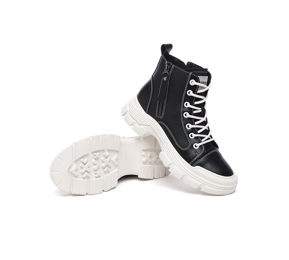 EVERAU® Women Leather Zipper Chunky Boots Lorrin