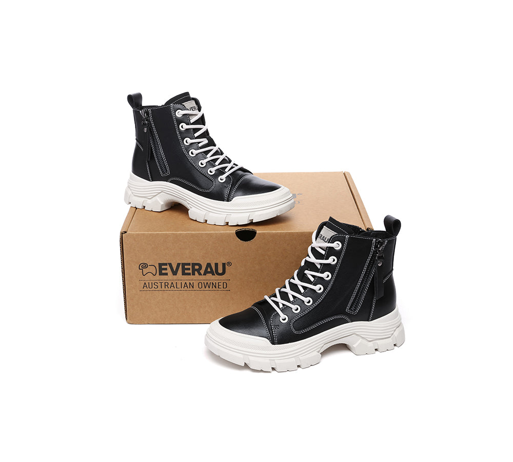 EVERAU® Women Leather Zipper Chunky Boots Lorrin