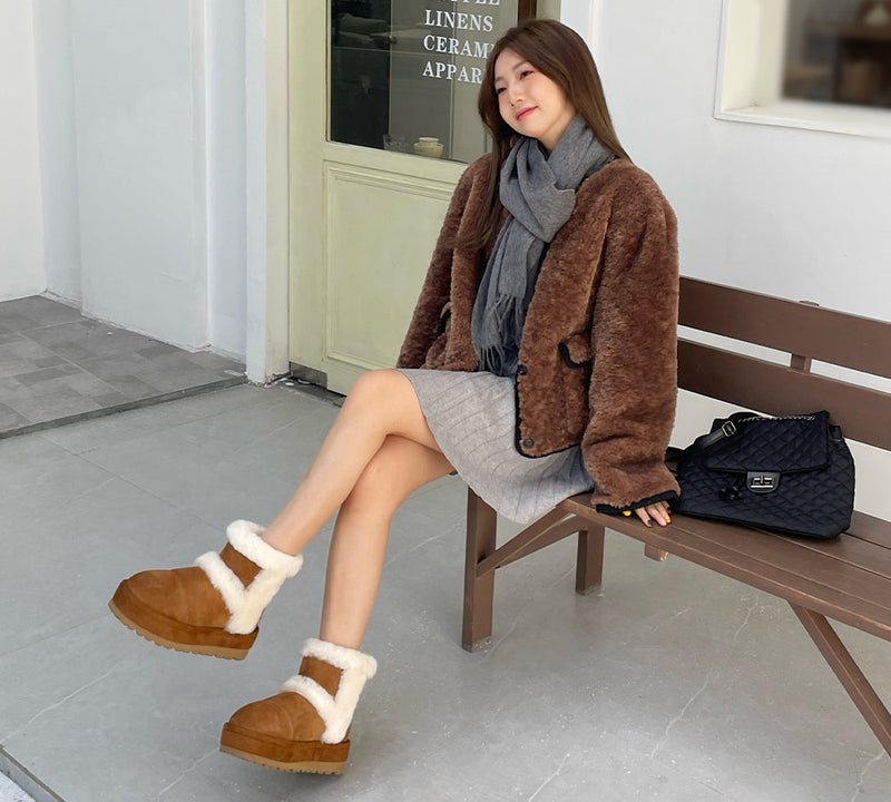 UGG EVERAU® UGG Boots Women Sheepskin Wool Shearling Lined Ankle Platform Udelia EVERAU