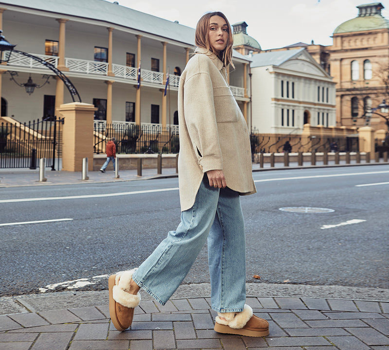 AUSTRALIAN SHEPHERD® UGG Slippers Women Removable Wool Strap Slingback Platform Musa