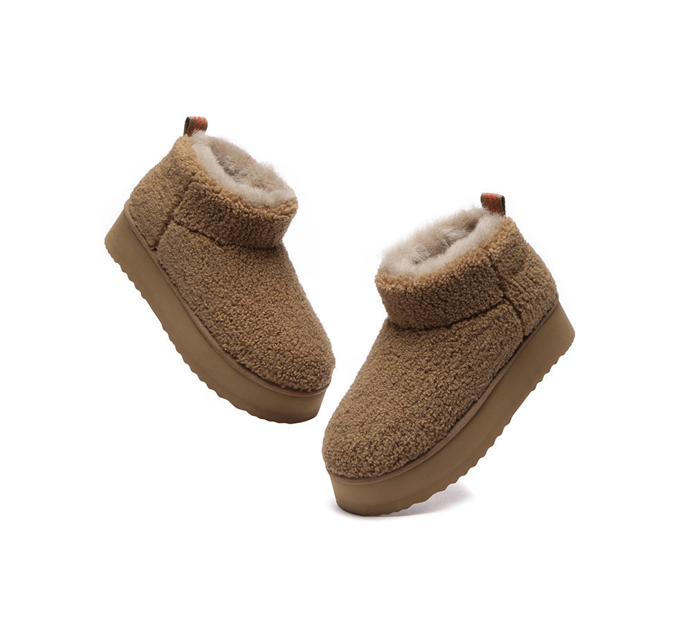UGG Boots - EVERAU® UGG Sheepskin Wool Plush Ankle Platform Boots Ultra Teddycozy