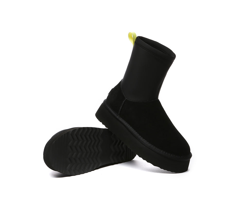 UGG Boots - EVERAU® UGG Women Sheepskin Wool Zipper Stretchy Mid Calf Platform Boots Ethel