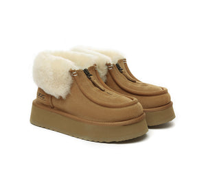 UGG Boots - UGG Boots Sheepskin Wool Ankle Mini Zip Platform
