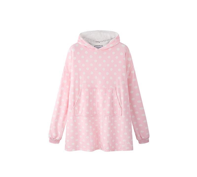 Apparel - Reversible Hoodie Blanket Unisex Pink Polka Dot