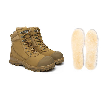 Boots - Work Safety Boots Mens Leo Lace Up Zip Steel Toe With Wool Insoles