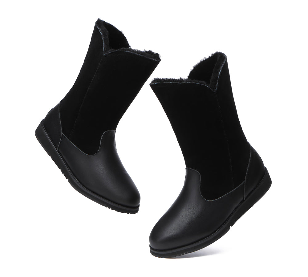 Fashion Boots - Premium Leather Zipper Mid Calf Women Boots Bryanna