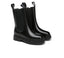 TARRAMARRA® Women Leather Sheepskin Wool Block Heel Black Boots Sherlyn