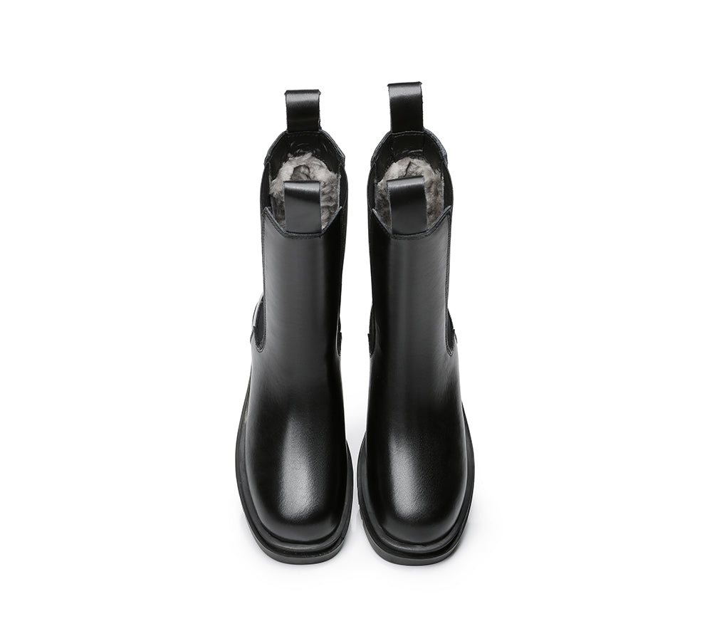 Fashion Boots - TA Sherlyn Women Black Ankle Boots Block Heel Wool Lining