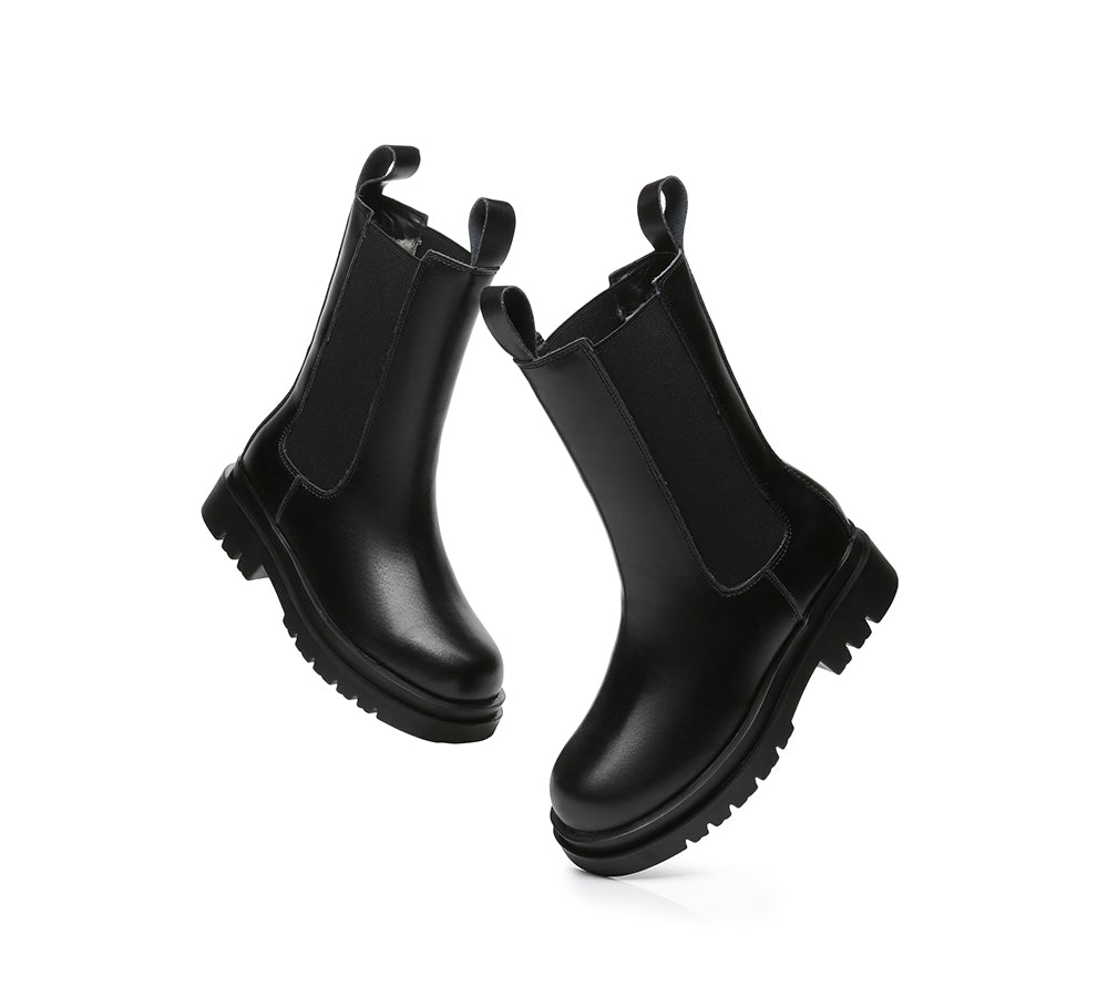 Fashion Boots - TA Sherlyn Women Black Ankle Boots Block Heel Wool Lining