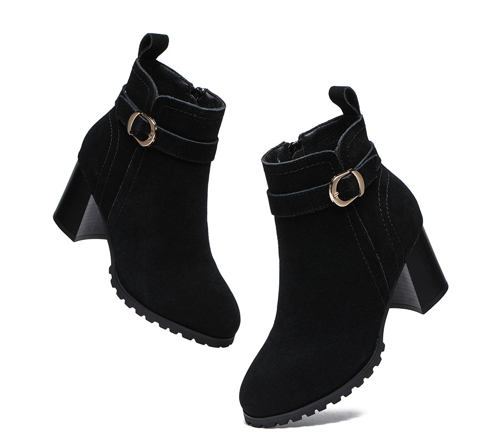 Leather Boots - Leather Zipper Ankle Heel Boots Women Vica