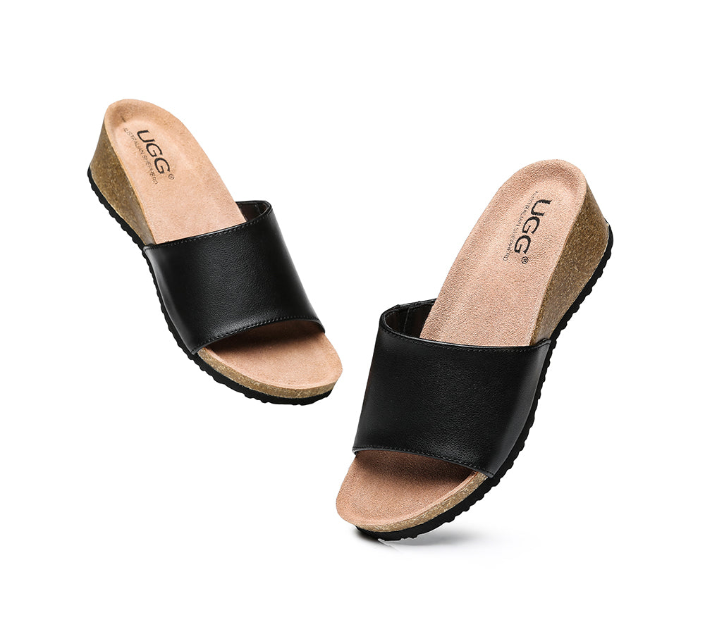 Slides - Women Sandals Megan Platform Leather Wedge Slides