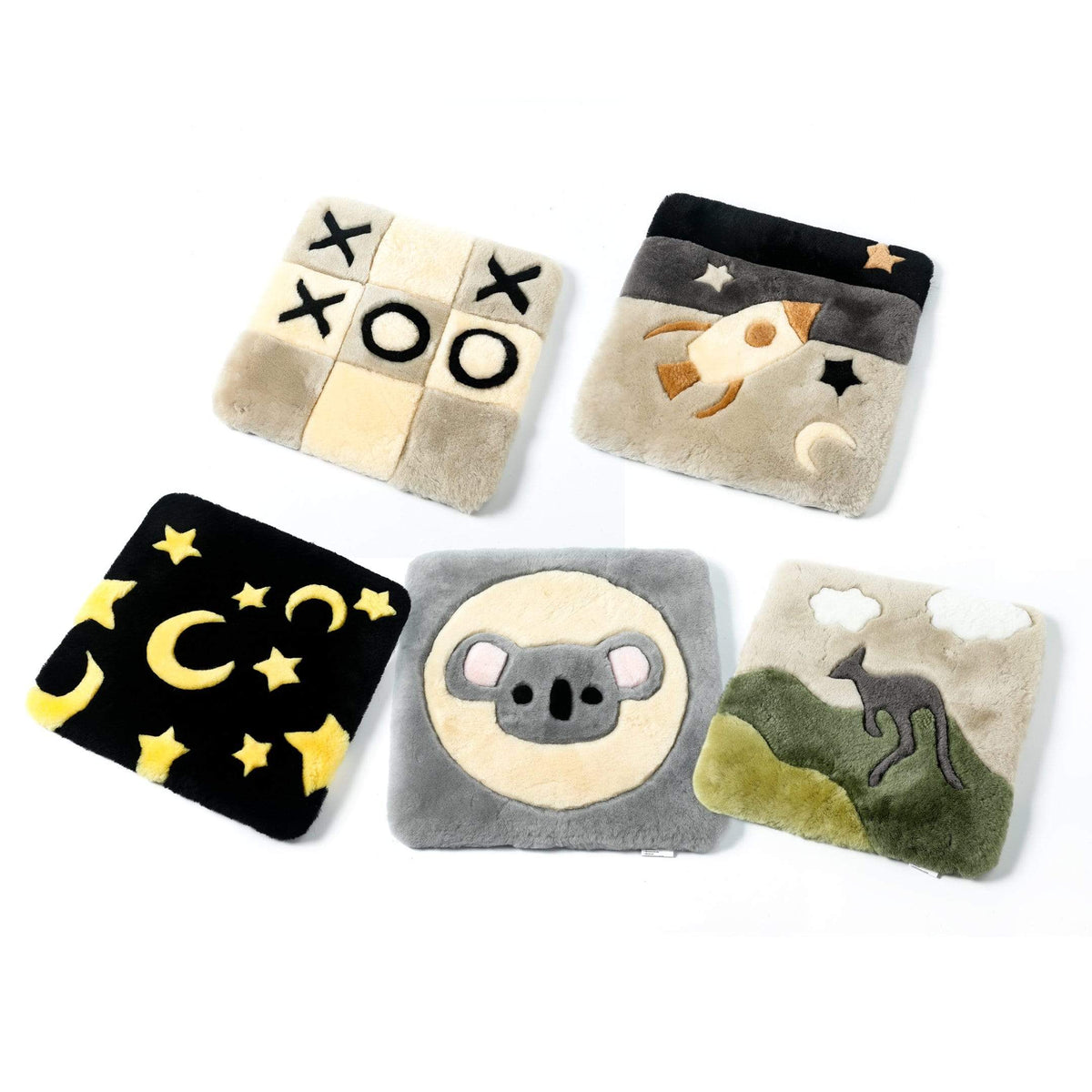 UGG Boots - Kids Koala/Star Moon/Rocket/Chessboard/Kangaroo Graphic Pattern Wool Cushion