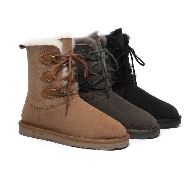 UGG Boots - Lace-up Sheepskin Boots Women Tall Stark